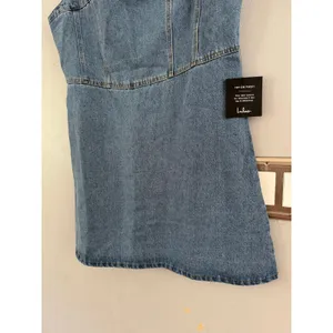 NWT Lulus So Delighted Medium Wash Denim Corset Seam Mini Dress Size XL thumbnail 6