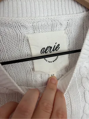 Aerie White Cable Knit Cropped Sweater Small thumbnail 4