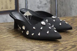 A New Day Womens Katia Heels Mule Satin Tear Drop Rhinestone 94663380 Black 7.5M thumbnail 1