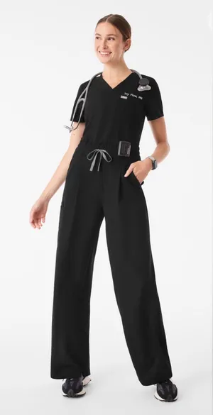 Figs Shelby Ultra High Rise Wide Leg Scrub Pant in Black Size Small/ tall thumbnail 1