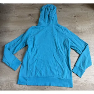 Womens The North Face pullover hoodie blue green logo outdoors hiking size L thumbnail 2