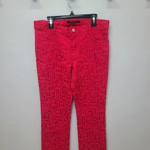 Theory Jeans Straight‎ Leg Geometric Red Denim Size 6 thumbnail 9