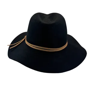 Black‎ Wool Rancher Fedora Wide Brim Western Boho Festival Minimalist Hat OSFA thumbnail 8