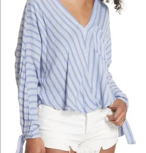 Free People Morning Striped Dolman Top Size Small Blue Minimal Beach Blue Fall thumbnail 1
