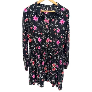 Free‎ People Black Floral Lighten Up Floral Long Sleeve Mini Dress M Smocked thumbnail 3