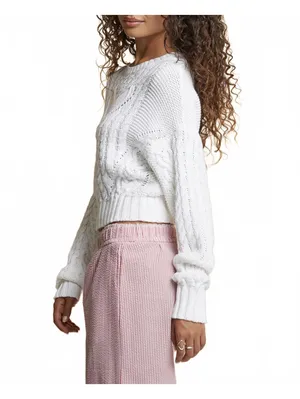 PacSun Cotton Beverly and Beck Heart Cable Knit Crew Neck Sweater White NWT XXL thumbnail 3