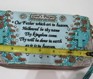 Teal Double Zip Studded Spiritual Tooled Cross Clutch Wallet Cowgirl Y2K thumbnail 2