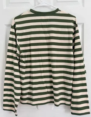 Anthropologie Paris Striped Long Sleeve Tee Green Cream Varsity Streetwear XS thumbnail 3