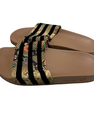 Cute Women’s Slide Sandals in Taupe with Snake-Print Straps thumbnail 3