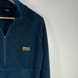 KAVU Fleece Pullover Quarter Zip Sherpa Jacket Outdoor Cozy Blue Large Travel‎ thumbnail 8