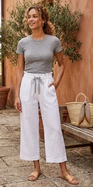 1901 Linen Blend Lined Pants White Size M Beach Coastal Minimalist Vacation Cute thumbnail 1