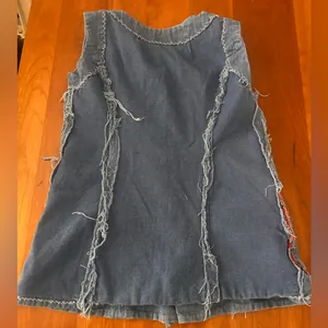 Vintage 70s blue button up vest red trim front pockets Handmade Small thumbnail 9