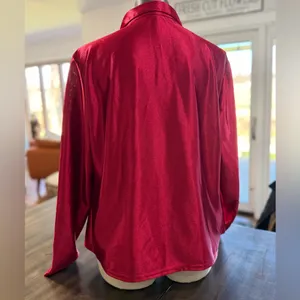 Women's NEW Dark Red Satin Long Sleeve Blouse Size Large #260759 thumbnail 5