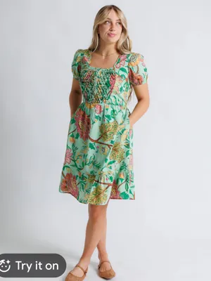 DownEast Green Hazel Floral Tiered‎ Midi Dress Size XL thumbnail 2