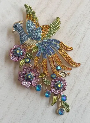 Multicolor Rhinestone Phoenix Statement Brooch thumbnail 1