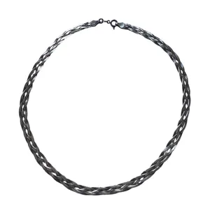 Vintage 90s Quiet Luxury Liquid Silver Woven Braided Herringbone Chain Necklace thumbnail 1