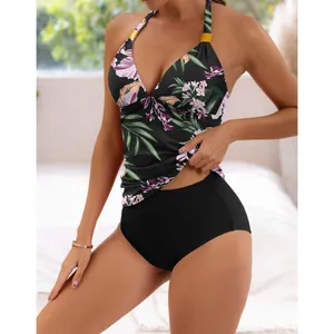 B2prity Halter Tankini Swimsuit Slimming Floral Two Piece Bathing Suit LARGE thumbnail 2