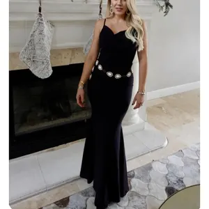 Dress The Population Black Gown MEDIUM Maxi Cowl Mermaid Formal Designer $200 thumbnail 6