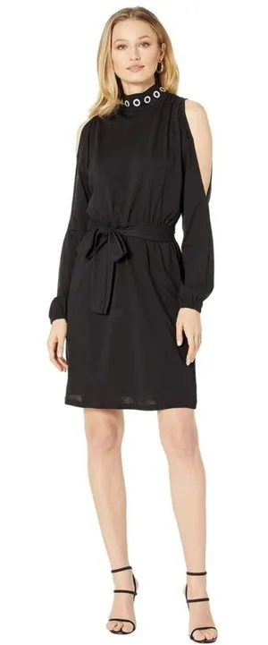 Michael Kors Black Long Sleeve Cold-Shoulder Dress Mock Grommet Neck thumbnail 1