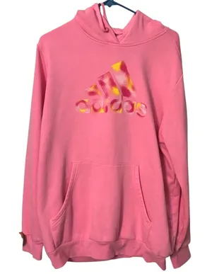 Adidas Pink Fleece Hoodie Sweatshirt Logo Graphic Pullover Womens 2X thumbnail 1