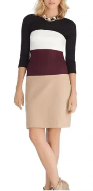 White House Black Market Women's‎ Size 6 Colorblock Shift Dress 3/4 Sleeve Ponte thumbnail 1