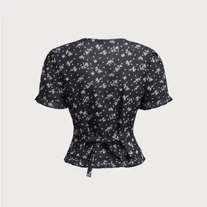 Rihoas Black Floral Scoop Neck Blouse thumbnail 6