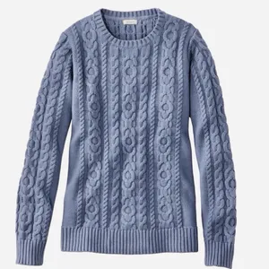 LL Bean Blue Double L Mixed Cable‎ Crew Neck Pullover Sweater Size MEDIUM thumbnail 3