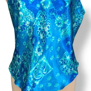 Vintage California Dynasty Blue Floral‎ Satin Scoop Neck Camisole Tank Top Large thumbnail 3