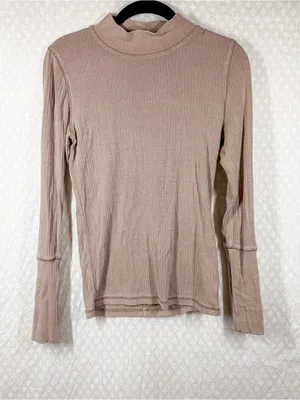 Free People Intimately Tan Ribbed Knit Coyote Rickie Mock Neck Long Sleeve Top thumbnail 2