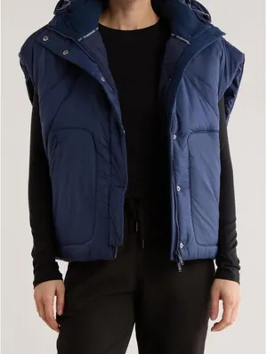 Free People FP Movement Navy Quilted Parker Hooded Puffer Vest Size Small NWT thumbnail 1
