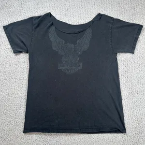 Rare Harley Davidson Dubai UAE T Shirt Top Women Black Eagle Graphic Cutout Neck thumbnail 2