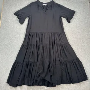Petal + Pup Black Tiered Midi Dress Women's Small V-Neck Short Ruffle Sleeve thumbnail 1