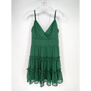 Altar'd State Swiss Dot Ruffle Mini Dress Women Medium Green Boho Feminine Lace thumbnail 2