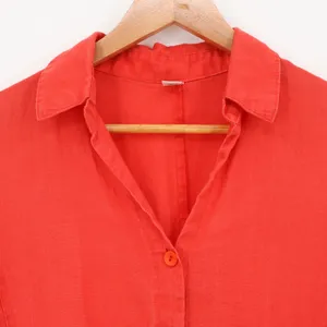 Dark Coral Linen Tunic Top Lagenlook‎ Coastal Beachy Oversized Pockets Size M/L thumbnail 2