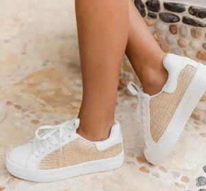 Soda Raffia Side Panel Lace Up Sneakers thumbnail 1