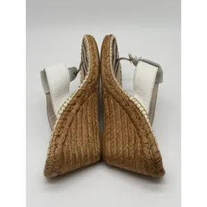 Burberry Wedge Sandals Womens 39 White Nova Check Espadrille Thong Leather thumbnail 4