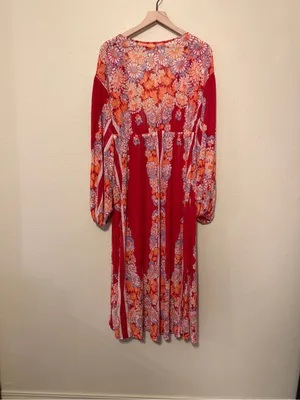Free People Dream Girl Maxi Open Top Retro Red Lightweight Robe Size Size Medium thumbnail 10