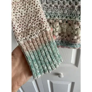 Free People Crochet Knit Sweater Womens Size S Pastel Boho Open Weave Pullover‎ thumbnail 3