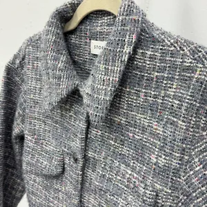 Boutique Storia Tweed Like Cropped Button Jacket‎ Top Dusty Gray Small thumbnail 6