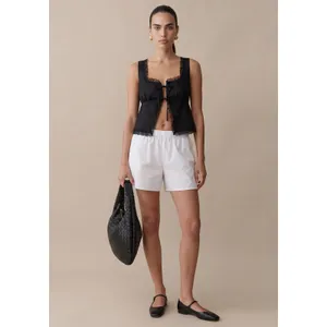 kourt Odette Linen Black Tie Front Minimalist Romantic Airy Lace Trim Top NWT 6 thumbnail 8