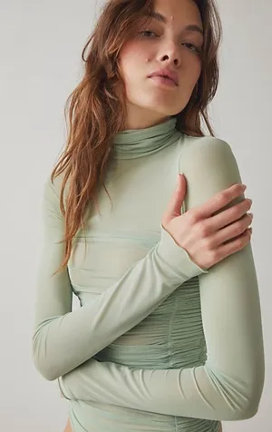 NWT Free People Sheer Intimately It All Turtle Neck Mesh Long Sleeve Bodysuit thumbnail 1