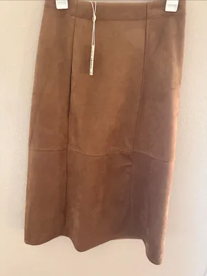 Max Studio Brown Suede A-Line Midi Skirt thumbnail 3