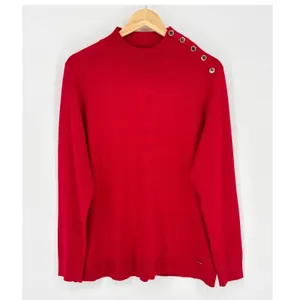 Calvin‎ Klein Sweater Women Large Red Mock Neck Button Shoulder Knit Long Sleeve thumbnail 2