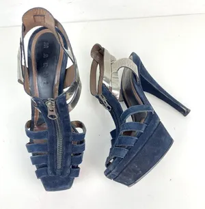 MARNI Blue/Silver Strappy Platform Heels Stiletto Sandals - Size 6.5 thumbnail 1