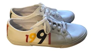 Boden 1991 White Lace Up Sneaker Size 10 Rainbow Print Colorful Canvas Fall thumbnail 1