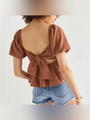 Audrey Rust corduroy Puff-Sleeve Peplum Top - Women's thumbnail 5