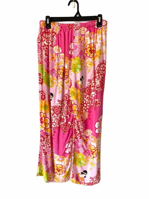 Natori Asian Motif Bright Pink Floral Lounge pajama pants size medium thumbnail 3