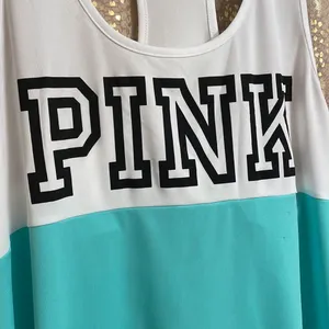 PINK Victoria’s Secret white/light teal black logo tanktop, size L thumbnail 2