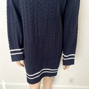 [VICI] Navy Blue White V-Neck Chunky Cable Knit Oversized Sweater Dress NWT XL thumbnail 6