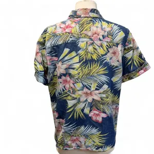 Chambray Hawaiian Floral Tropical Button Up Shirt Womens Medium Resort Denim thumbnail 4